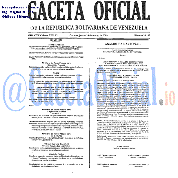 Gaceta Oficial 39147 del 26 Marzo 2009