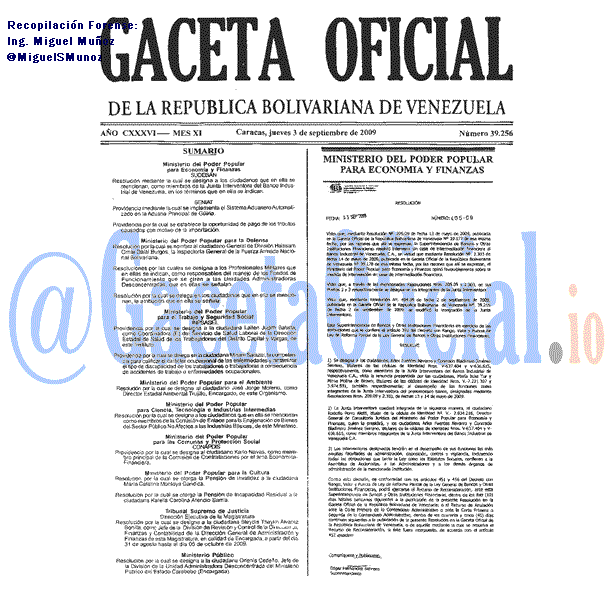 Gaceta Oficial 39256 del 3 Septiembre 2009