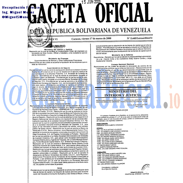 Gaceta Oficial 5448 2000-03-17 Gaceta Oficial 5448 del 17 Marzo 2000