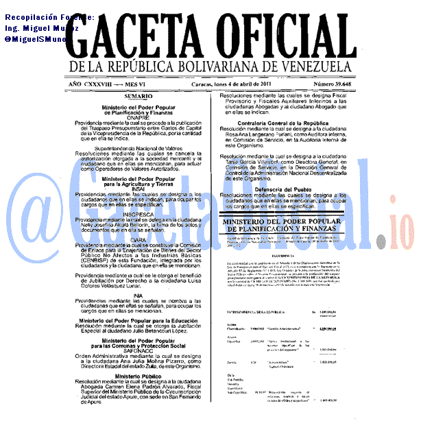 Gaceta Oficial 39648 del 4 Abril 2011