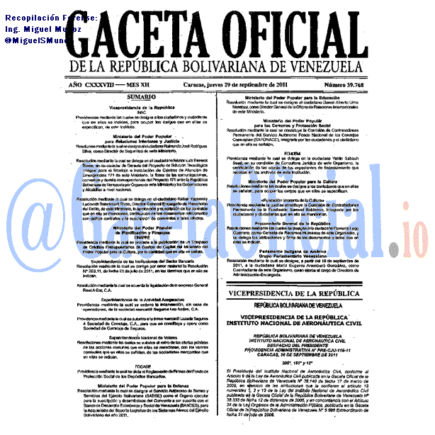 Gaceta Oficial 39768 del 29 Septiembre 2011