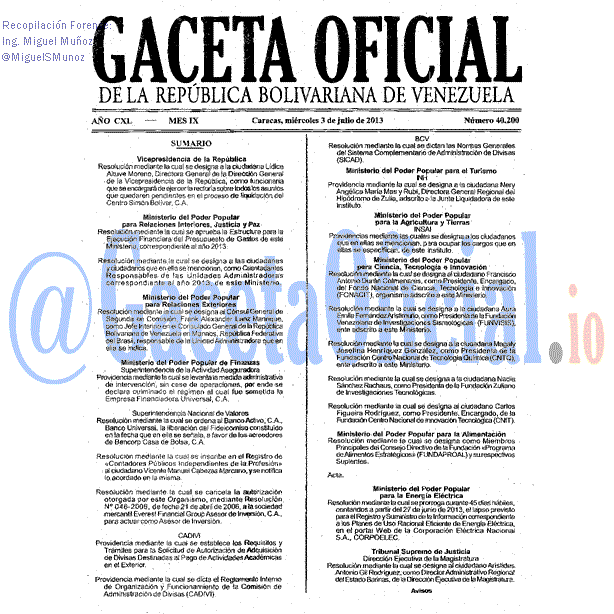 Gaceta Oficial 40200 del 3 Julio 2013