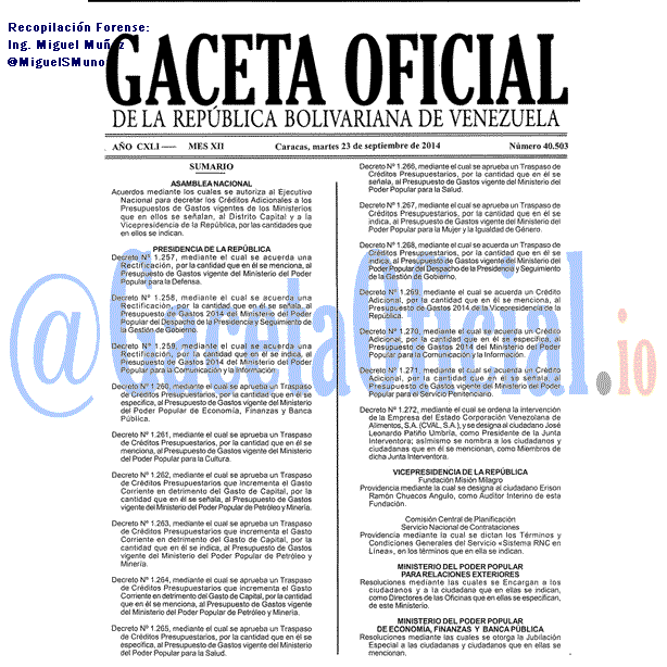 Gaceta Oficial 40503 2014-09-23 Gaceta Oficial 40503 del 23 Septiembre 2014