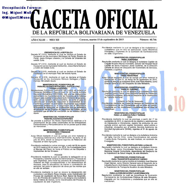 Gaceta Oficial 40746 2015-09-15 Gaceta Oficial 40746 del 15 septiembre 2015