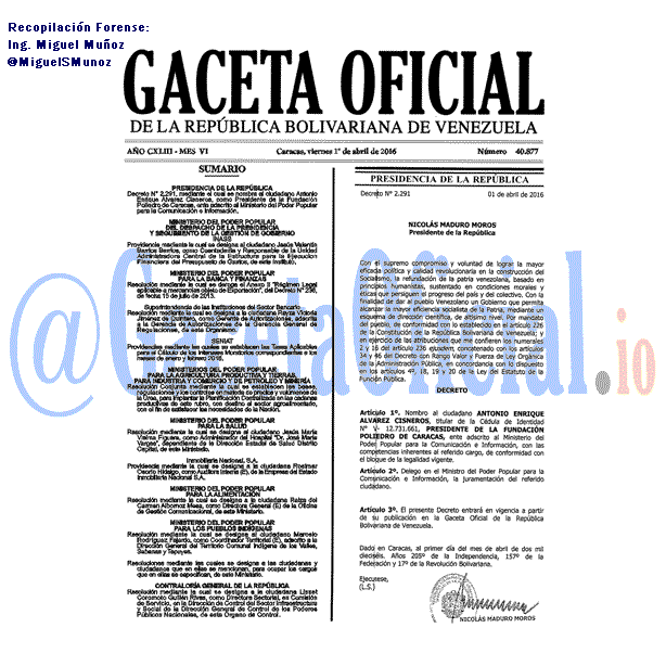 Gaceta Oficial 40877 del 1 abril 2016