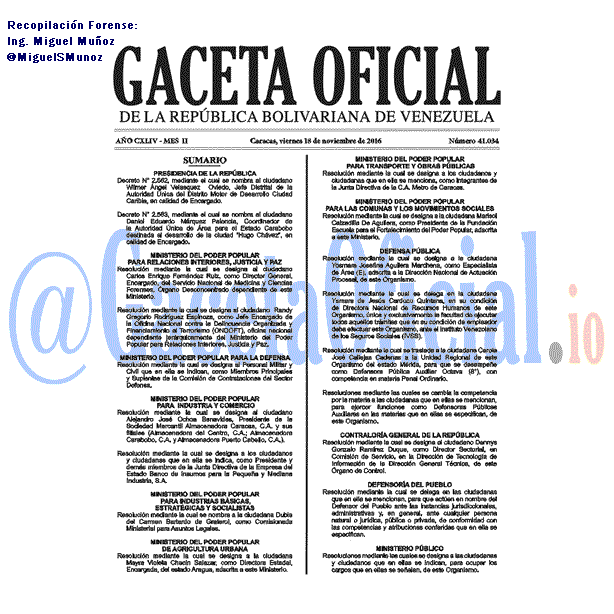 Gaceta Oficial 41034 del 18 Noviembre 2016