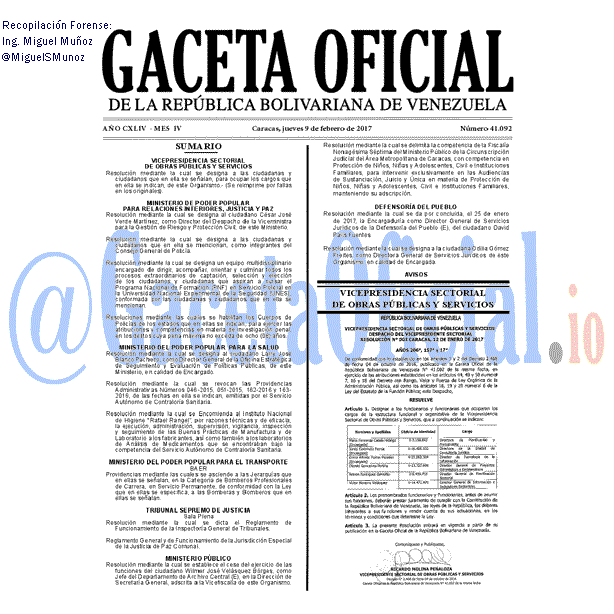 Gaceta Oficial 41092 2017-02-09 Gaceta Oficial 41092 del 9 febrero 2017