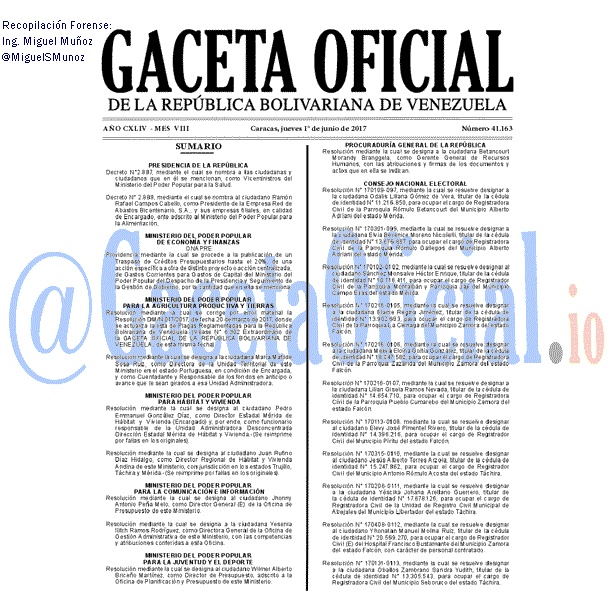 Gaceta Oficial 41163 2017-06-01 Gaceta Oficial 41163 del 1 junio 2017
