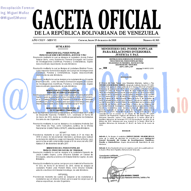 Gaceta Oficial 41363 del 19 marzo 2018 Gaceta Oficial 41363 del 19 marzo 2018