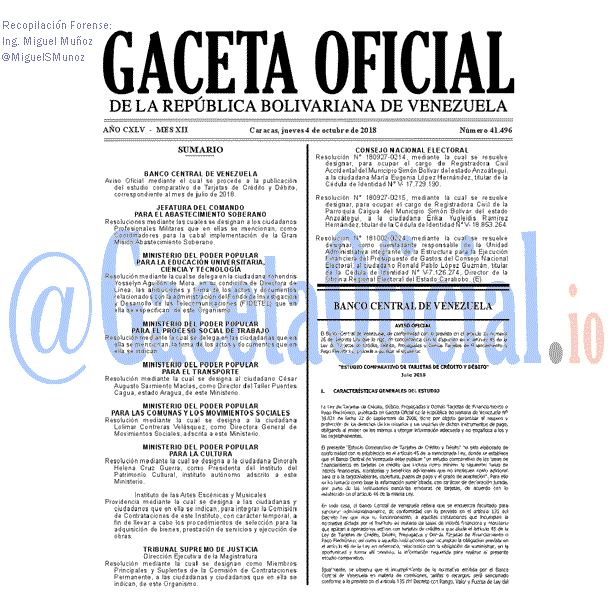 Gaceta Oficial 41496 2018-10-04 Gaceta Oficial 41496 del 4 Octubre 2018