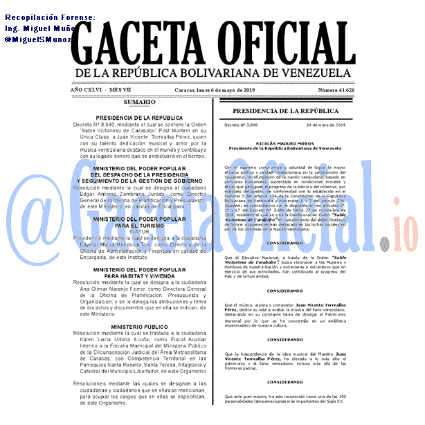 Gaceta Oficial 41626 del 6 Mayo 2019