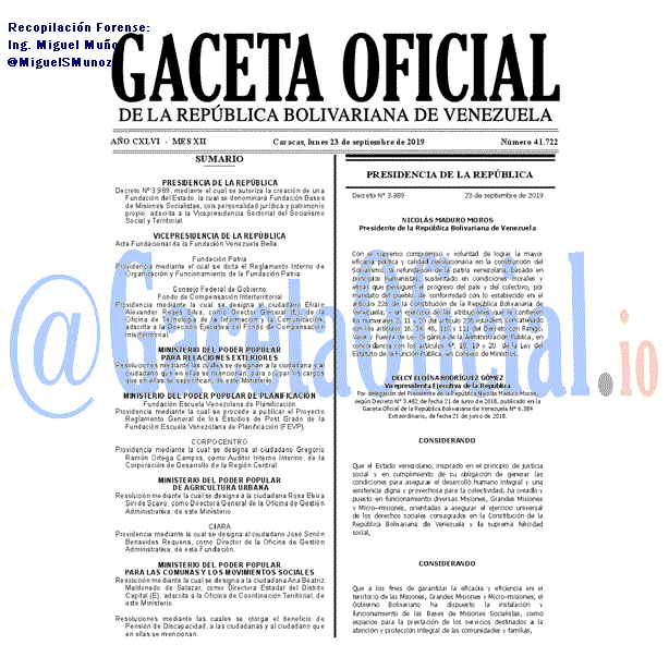 Gaceta Oficial 41722 del 23 septiembre 2019 Gaceta Oficial 41722 del 23 septiembre 2019