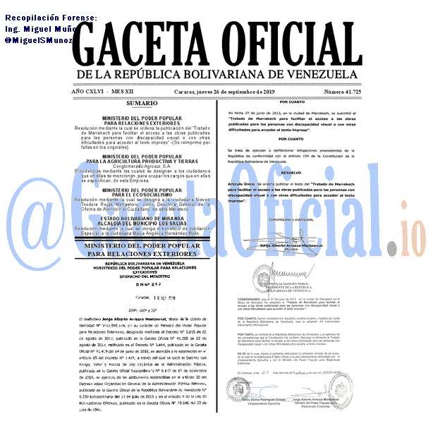 Gaceta Oficial 41725 del 26 septiembre 2019