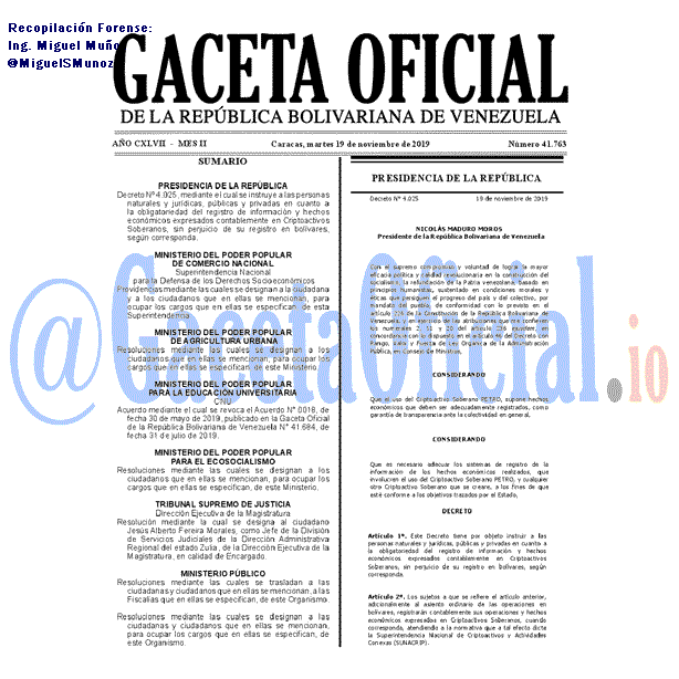 Gaceta Oficial 41763 del 19 Noviembre 2019 Gaceta Oficial 41763 del 19 noviembre 2019