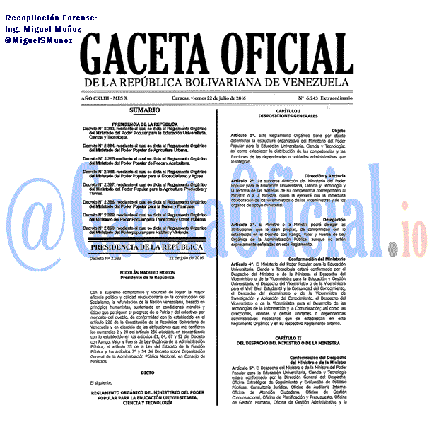 Gaceta Oficial 6243 2016-07-22 Gaceta Oficial 6243 del 22 julio 2016