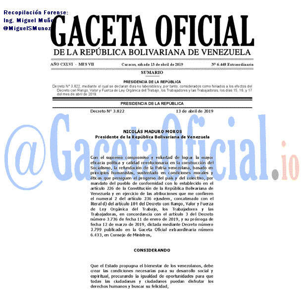 Gaceta Oficial 6448 2019-04-13 Gaceta Oficial 6448 del 13 Abril 2019