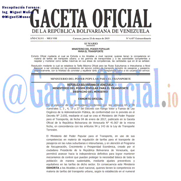 Gaceta Oficial 6457 del 23 Mayo 2019 Gaceta Oficial 6457 del 23 Mayo 2019