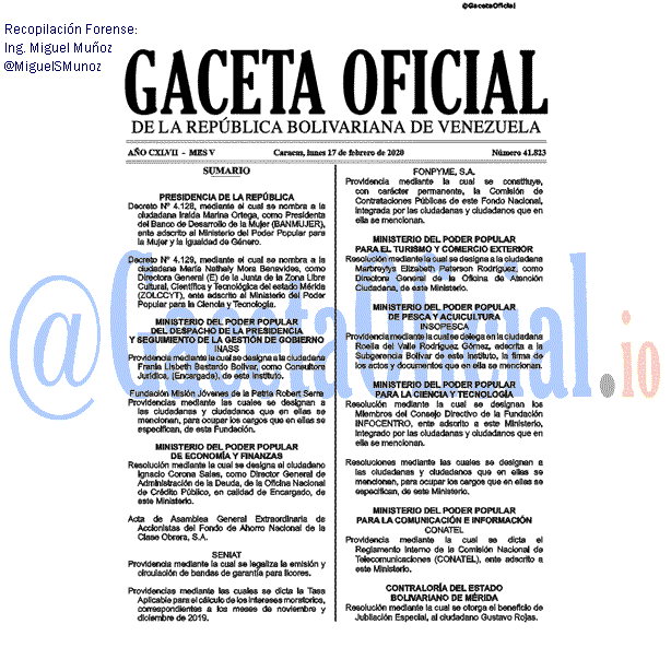Gaceta Oficial 41823 del 17 febrero 2020