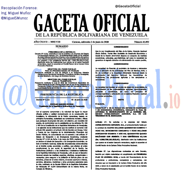 Gaceta Oficial 41893 del 3 junio 2020 Gaceta Oficial 41893 del 3 junio 2020