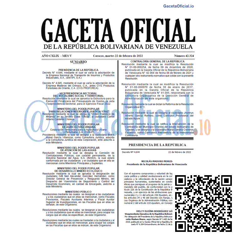 Gaceta Oficial 42324 2022-02-22 Gaceta Oficial 42324 del 22 febrero 2022