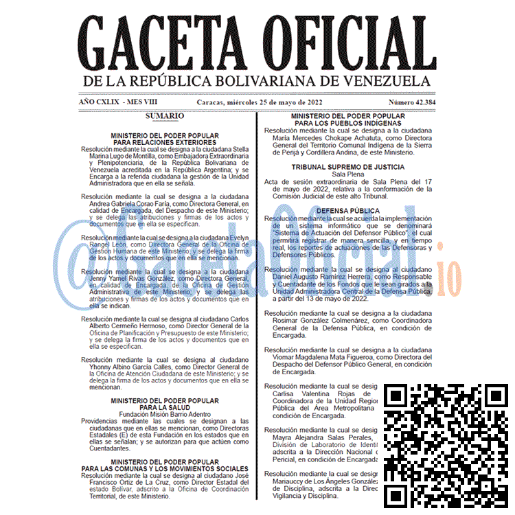Gaceta Oficial 42384 2022-05-25 Venezuela Gaceta Oficial 42384 del 25 mayo 2022