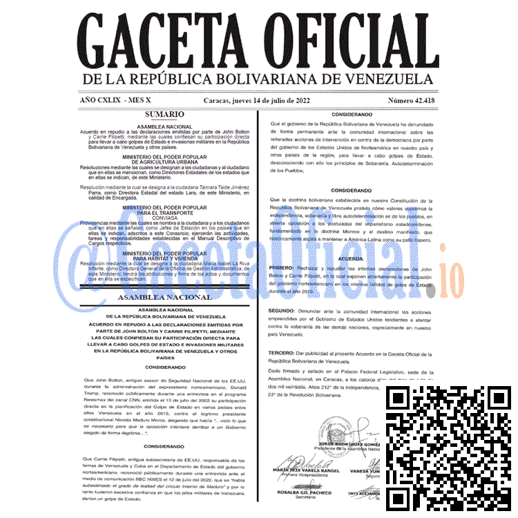 Gaceta Oficial 42418 2022-07-14 Venezuela Gaceta Oficial 42418 del 14 julio 2022