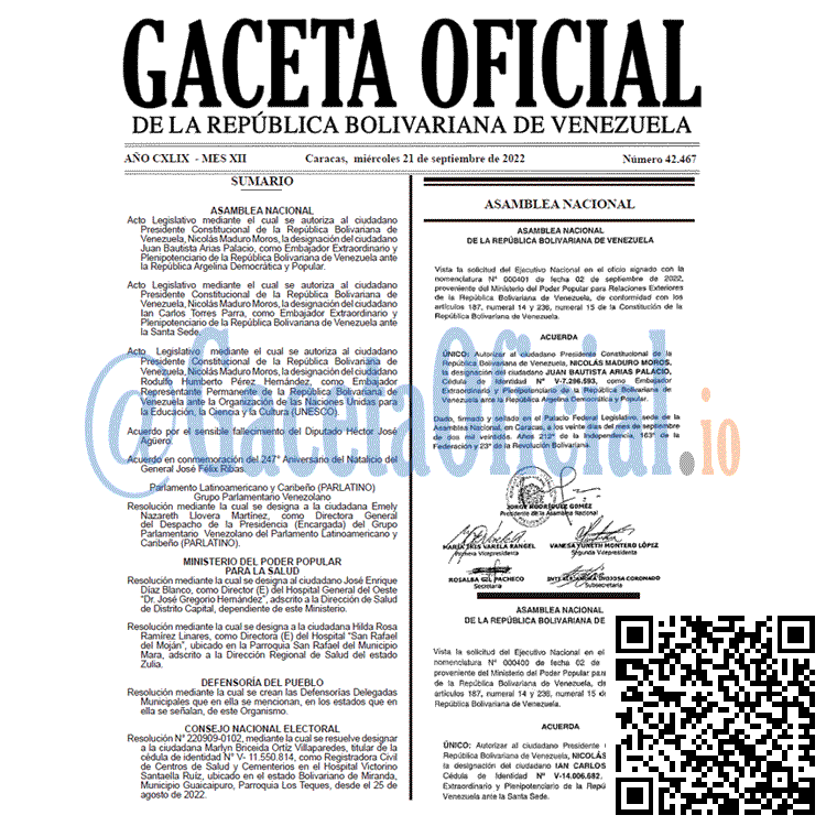 Venezuela Gaceta Oficial 42467 del 21 septiembre 2022 Venezuela Gaceta Oficial 42467 del 21 septiembre 2022