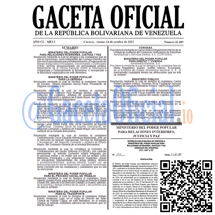 Gaceta Oficial 42483 2022-10-14 Gaceta Oficial Venezuela #42483 del 14 octubre 2022