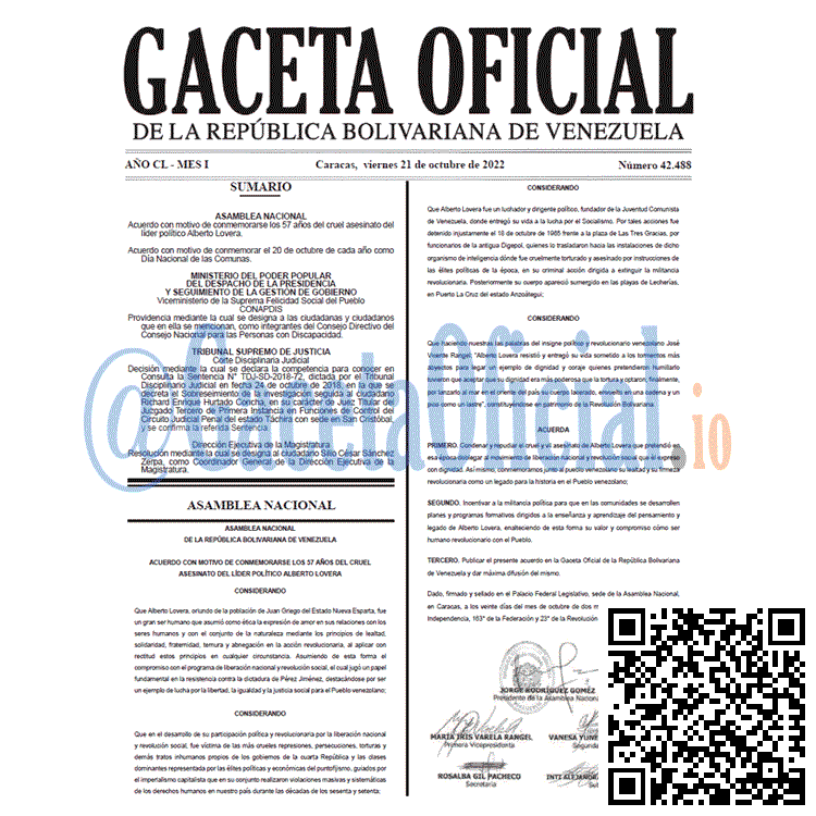 Gaceta Oficial Venezuela #42488 del 21 octubre 2022