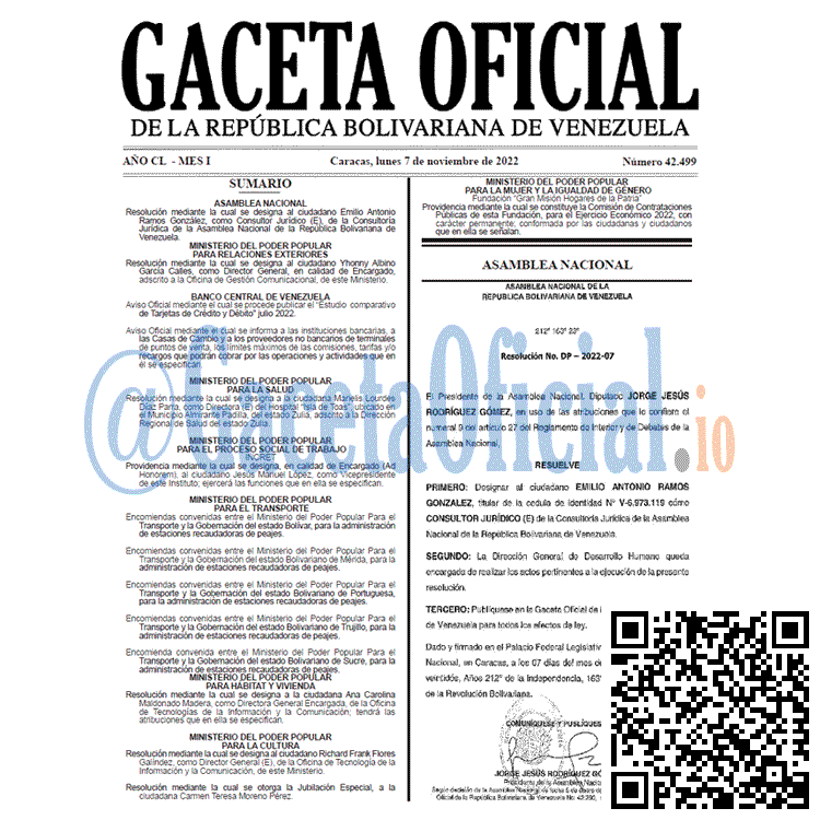 Gaceta Oficial 42499 2022-11-07 Gaceta Oficial Venezuela #42499 del 7 noviembre 2022