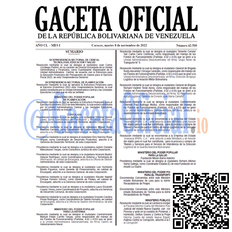 Gaceta Oficial Venezuela #42500 del 8 noviembre 2022