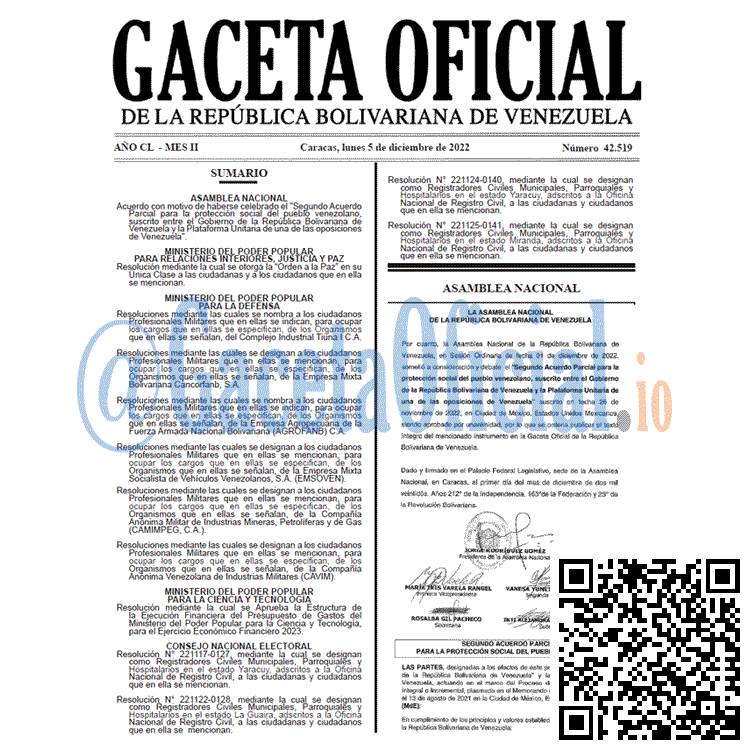 Venezuela Gaceta Oficial 42519 del 05 diciembre 2022 Gaceta Oficial, Gaceta 42519, Gaceta #42519, Gaceta Oficial Venezuela #42519