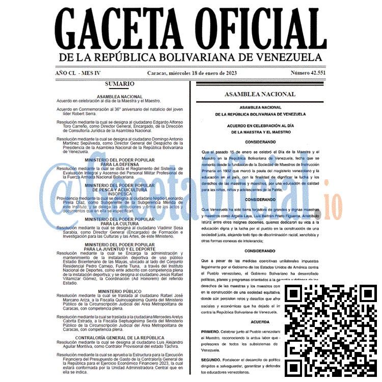 Gaceta Oficial, Gaceta 42551, Gaceta #42551, Gaceta Oficial Venezuela #42551