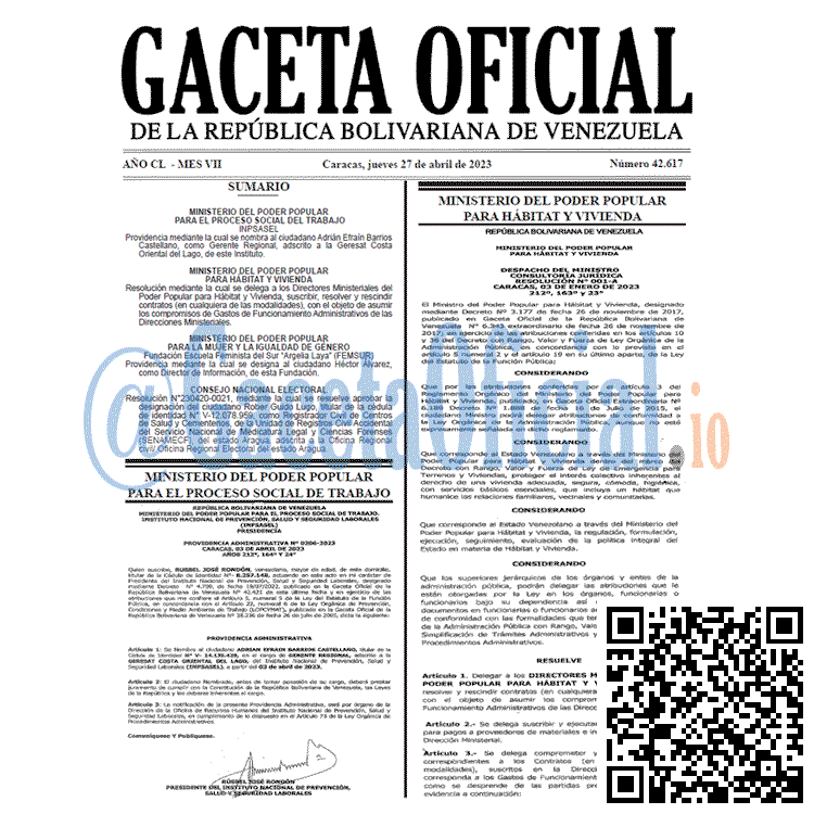 Venezuela Gaceta Oficial 42617 del 27 abril 2023 Gaceta Oficial, Gaceta 42617, Gaceta #42617, Gaceta Oficial Venezuela #42617
