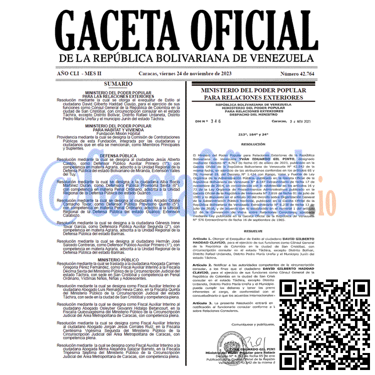 Venezuela Gaceta Oficial 42764 del 24 noviembre 2023 Gaceta Oficial, Gaceta 42764, Gaceta 42764 HD, Gaceta #42764, Gaceta Oficial Venezuela #42764