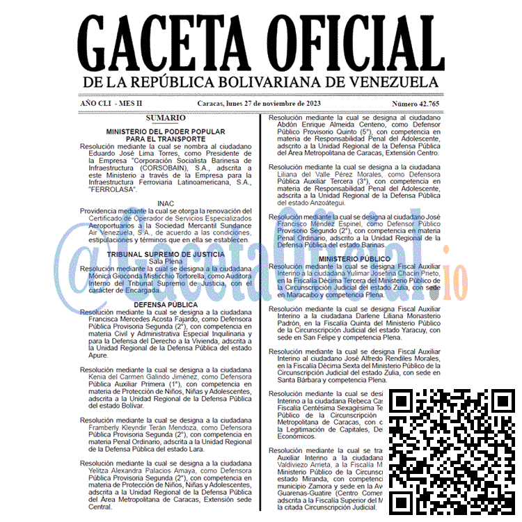 Venezuela Gaceta Oficial 42765 del 27 noviembre 2023 Gaceta Oficial, Gaceta 42765, Gaceta 42765 HD, Gaceta #42765, Gaceta Oficial Venezuela #42765