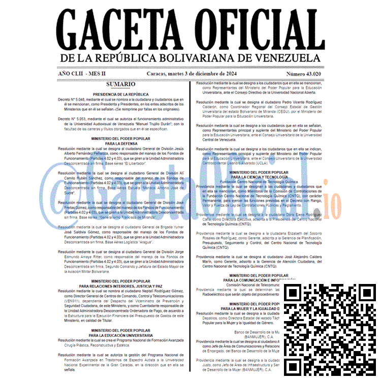 Venezuela Gaceta Oficial 43020 del 3 diciembre 2024 Gaceta Oficial, Gaceta 43020, Gaceta 43020 HD, Gaceta #43020, Gaceta Oficial Venezuela #43020