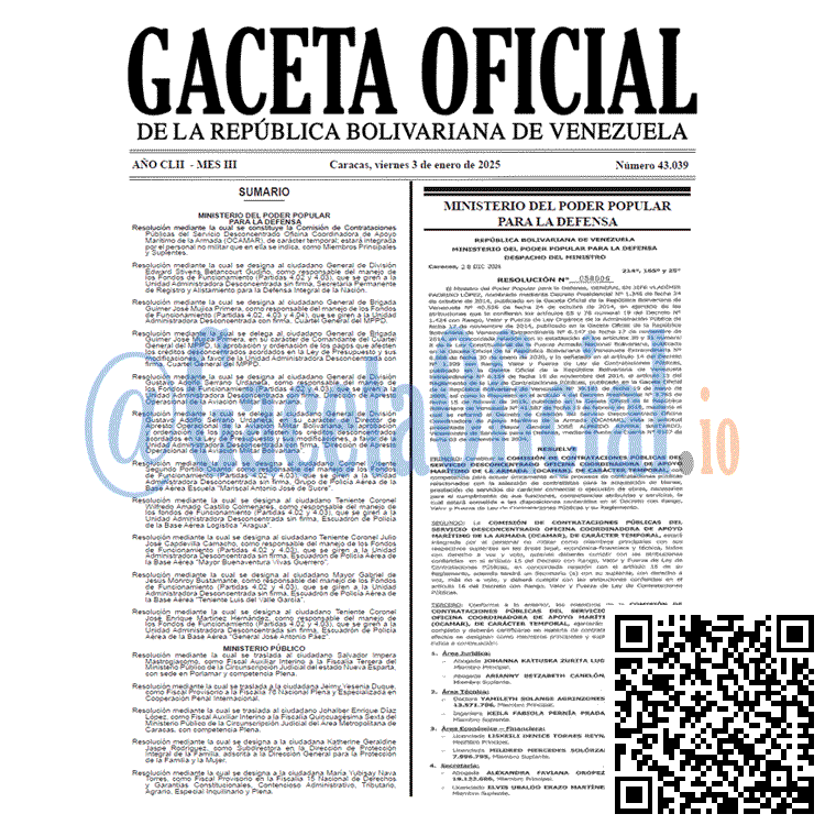 Venezuela Gaceta Oficial 43039 del 3 enero 2025 Gaceta Oficial, Gaceta 43039, Gaceta 43039 HD, Gaceta #43039, Gaceta Oficial Venezuela #43039