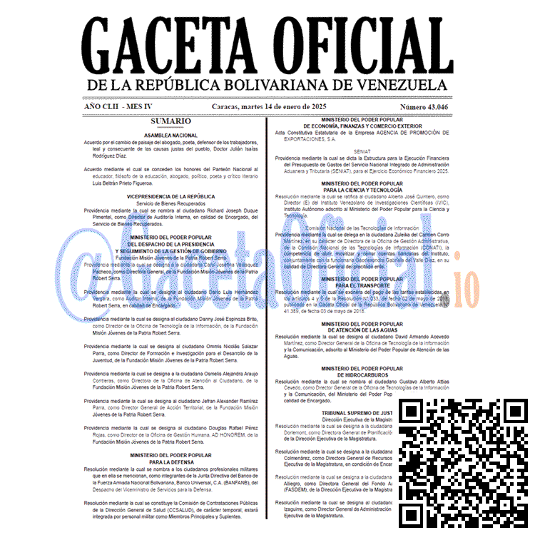 Venezuela Gaceta Oficial 43046 del 14 enero 2025 Gaceta Oficial, Gaceta 43046, Gaceta 43046 HD, Gaceta #43046, Gaceta Oficial Venezuela #43046