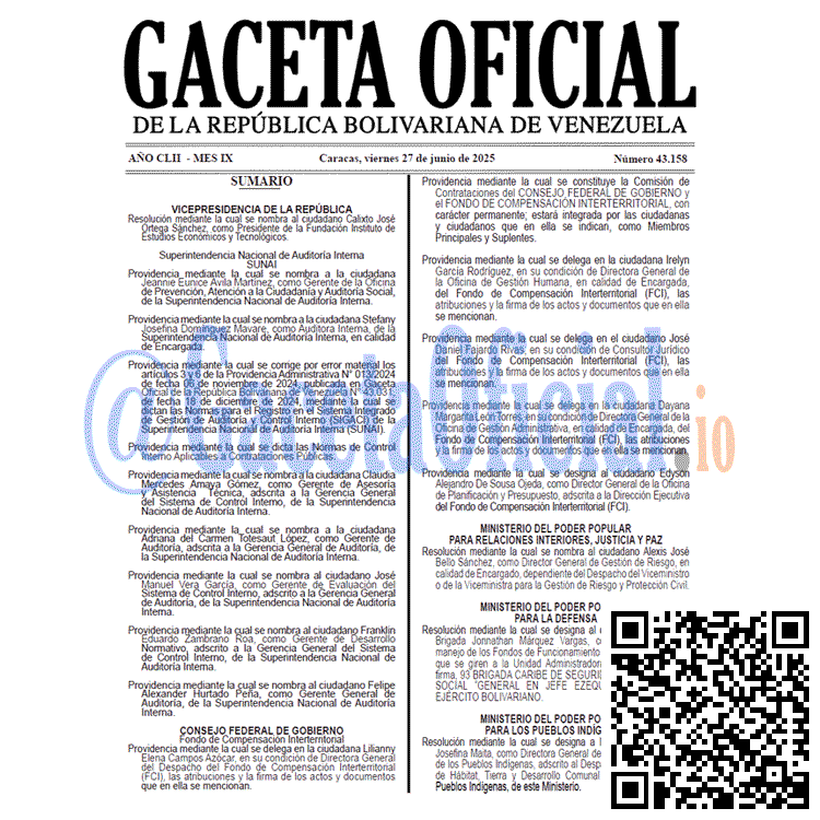 Venezuela Gaceta Oficial 43158 del 27 junio 2025 Gaceta Oficial, Gaceta 43158, Gaceta 43158 HD, Gaceta #43158, Gaceta Oficial Venezuela #43158