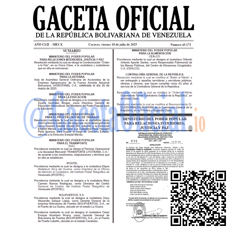 Venezuela Gaceta Oficial 43173 del 18 julio 2025 Gaceta Oficial, Gaceta 43173, Gaceta 43173 HD, Gaceta #43173, Gaceta Oficial Venezuela #43173