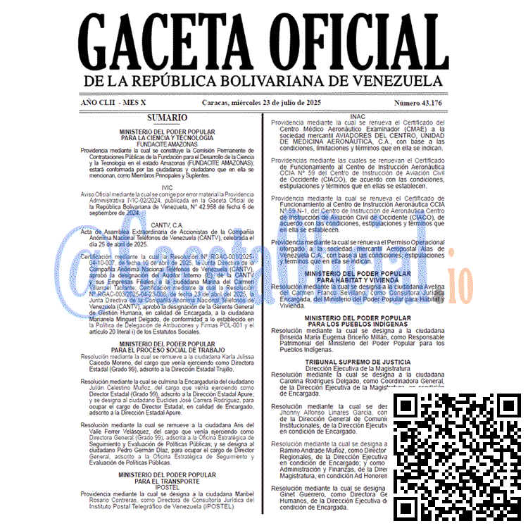 Venezuela Gaceta Oficial 43176 del 23 julio 2025 Gaceta Oficial, Gaceta 43176, Gaceta 43176 HD, Gaceta #43176, Gaceta Oficial Venezuela #43176