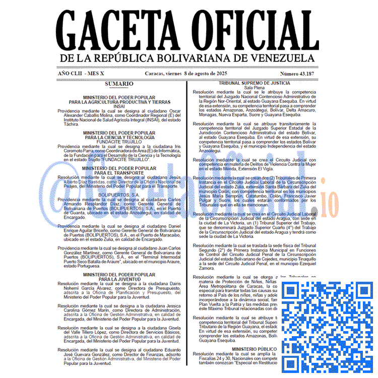 Venezuela Gaceta Oficial 43187 del 8 agosto 2025 Gaceta Oficial, Gaceta 43187, Gaceta 43187 HD, Gaceta #43187, Gaceta Oficial Venezuela #43187