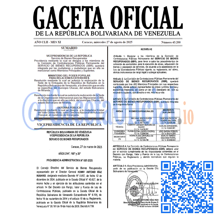 Venezuela Gaceta Oficial 43200 del 27 agosto 2025 Gaceta Oficial, Gaceta 43200, Gaceta 43200 HD, Gaceta #43200, Gaceta Oficial Venezuela #43200