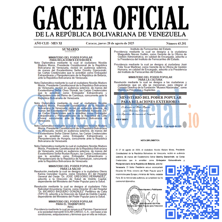Venezuela Gaceta Oficial 43201 del 28 agosto 2025 Gaceta Oficial, Gaceta 43201, Gaceta 43201 HD, Gaceta #43201, Gaceta Oficial Venezuela #43201