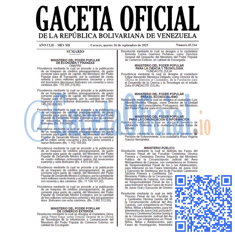 Venezuela Gaceta Oficial 43214 del 16 septiembre 2025 Gaceta Oficial, Gaceta 43214, Gaceta 43214 HD, Gaceta #43214, Gaceta Oficial Venezuela #43214