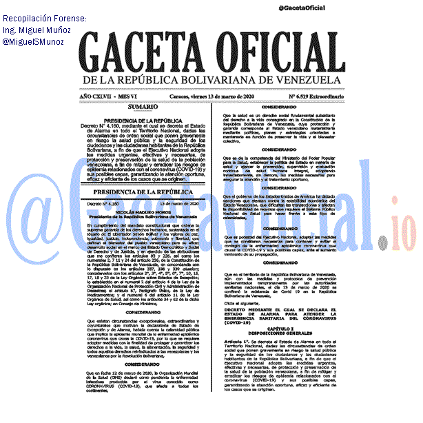 Gaceta Oficial 6519 2020-03-13 Gaceta Oficial 6519 del 13 marzo 2020