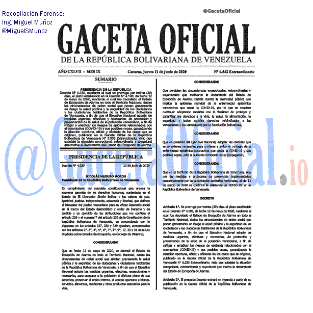 Gaceta Oficial 6542 del 11 junio 2020