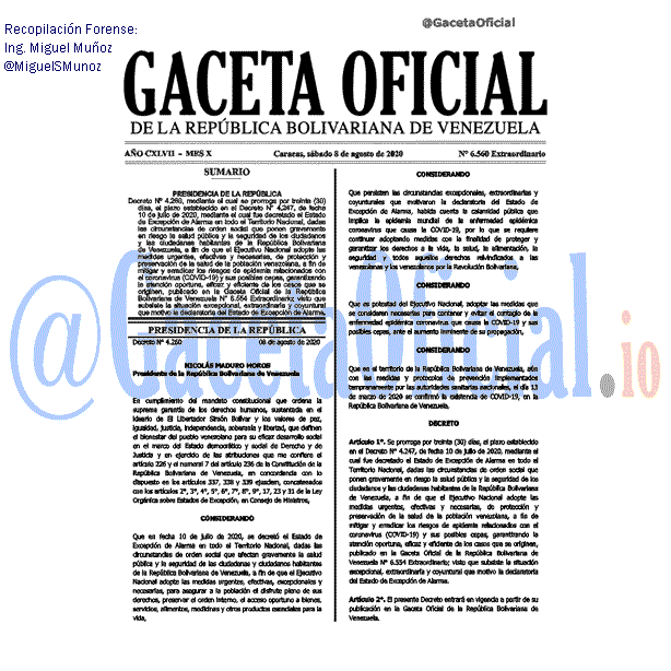 Gaceta Oficial 6560 2020-08-08 Gaceta Oficial 6560 del 8 agosto 2020