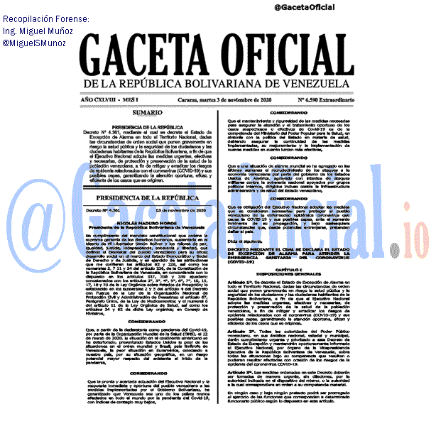 Gaceta Oficial 6590 2020-11-03 Gaceta Oficial 6590 del 3 noviembre 2020